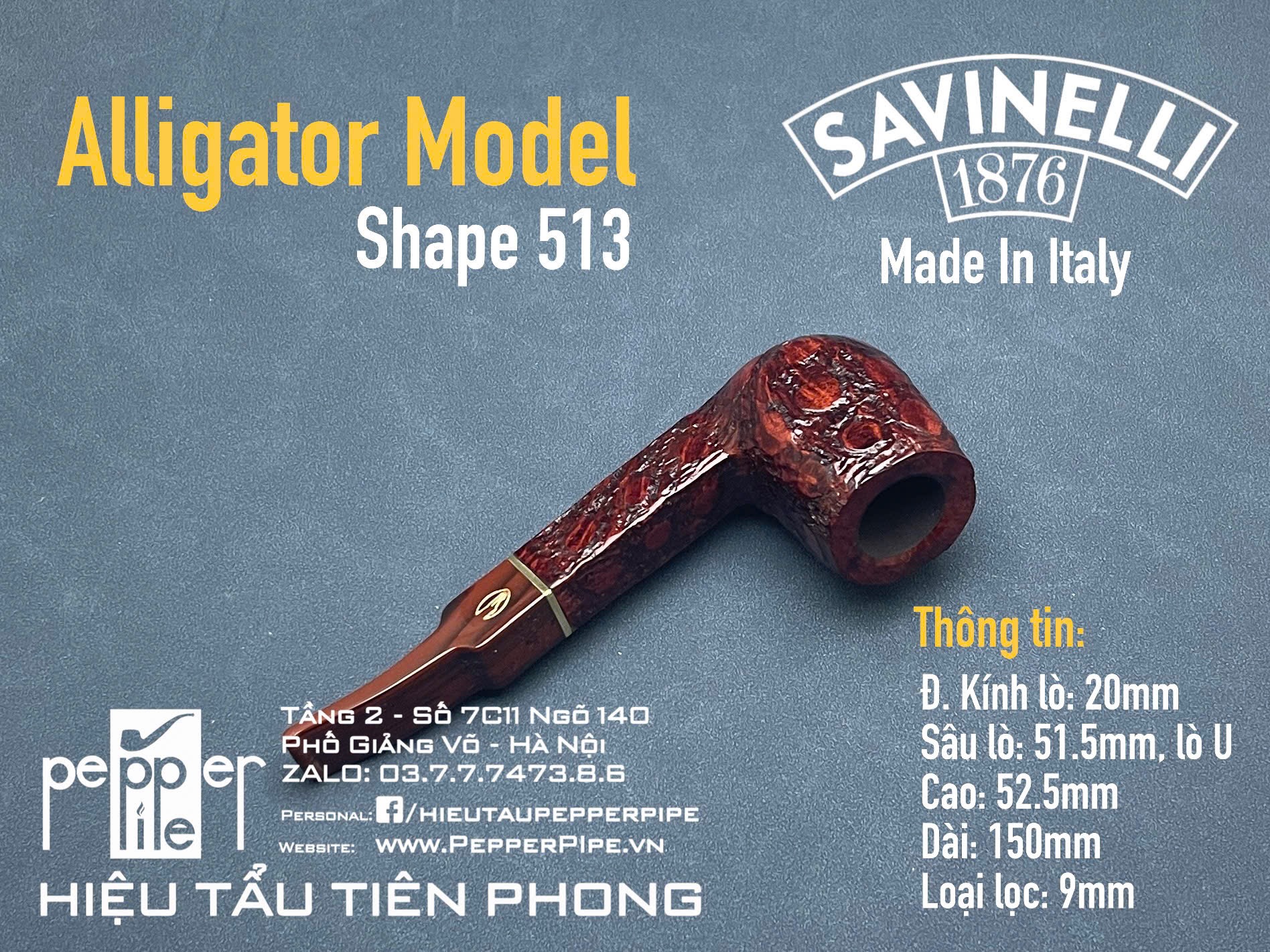 Savinelli Alligator Shape 513 Rusticated