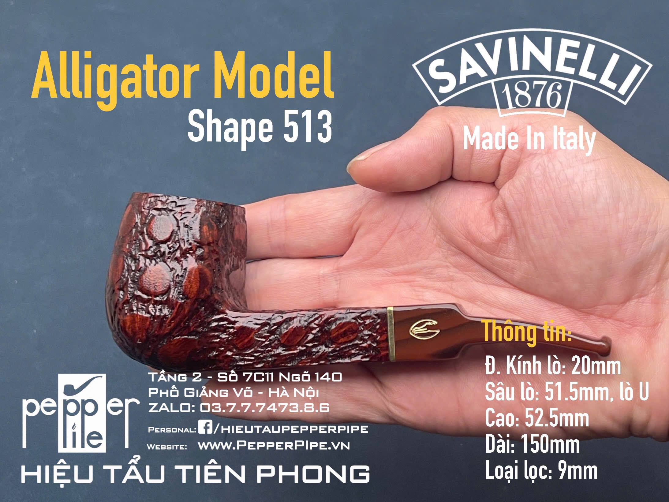Savinelli Alligator Shape 513 Rusticated