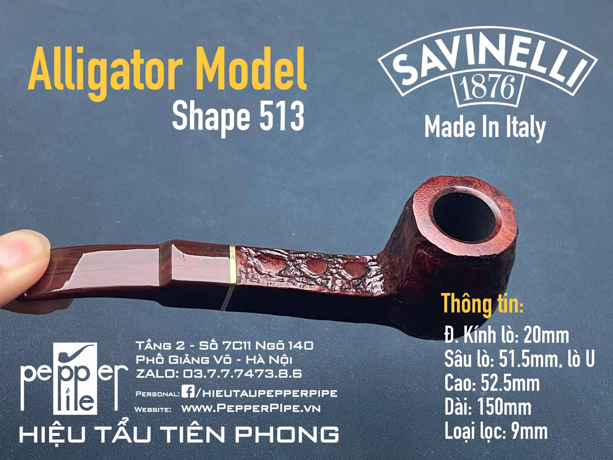 Savinelli Alligator Shape 513 Rusticated