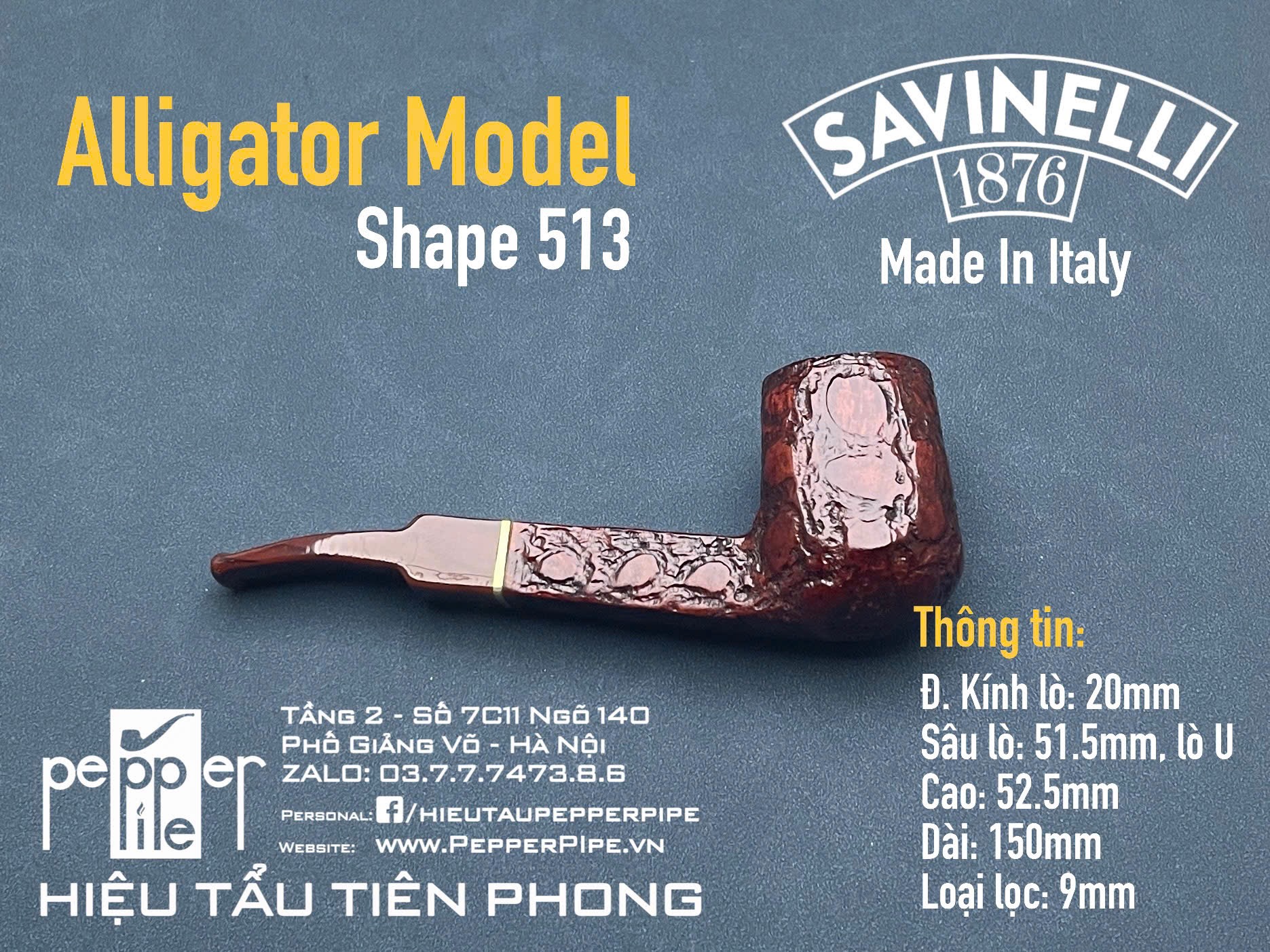 Savinelli Alligator Shape 513 Rusticated