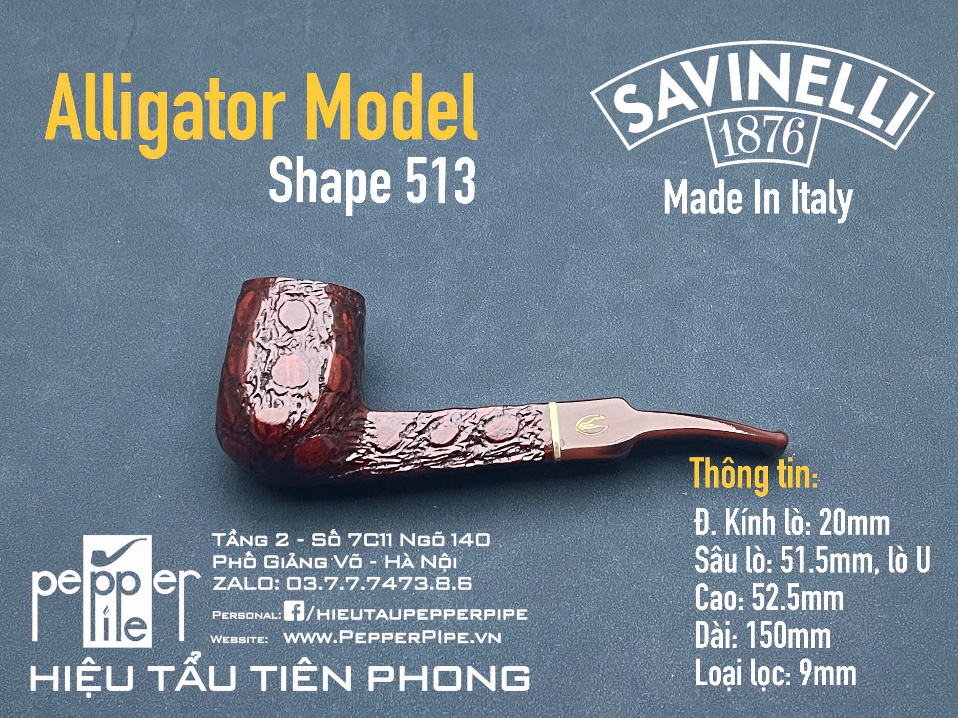 Savinelli Alligator Shape 513 Rusticated