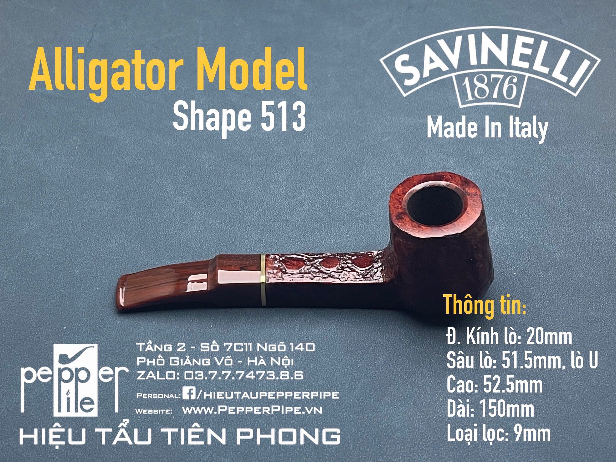 Savinelli Alligator Shape 513 Rusticated