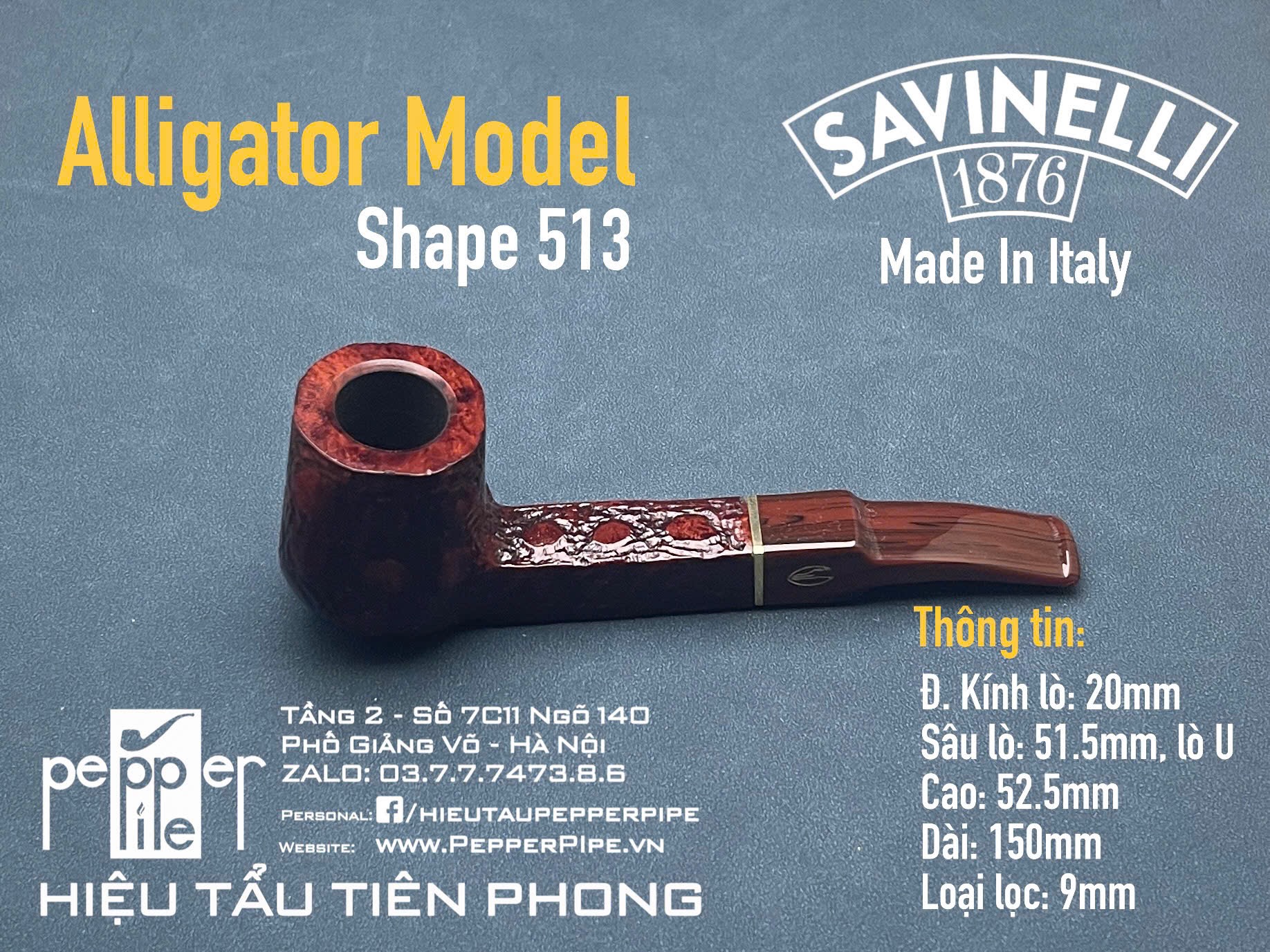 Savinelli Alligator Shape 513 Rusticated