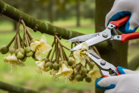 CÁCH TỈA BỚT BÔNG SẦU RIÊNG: GIỮ LẠI CHÙM BÔNG VỊ TRÍ NÀO ĐỂ TỶ LỆ ĐẬU CAO NHẤT?