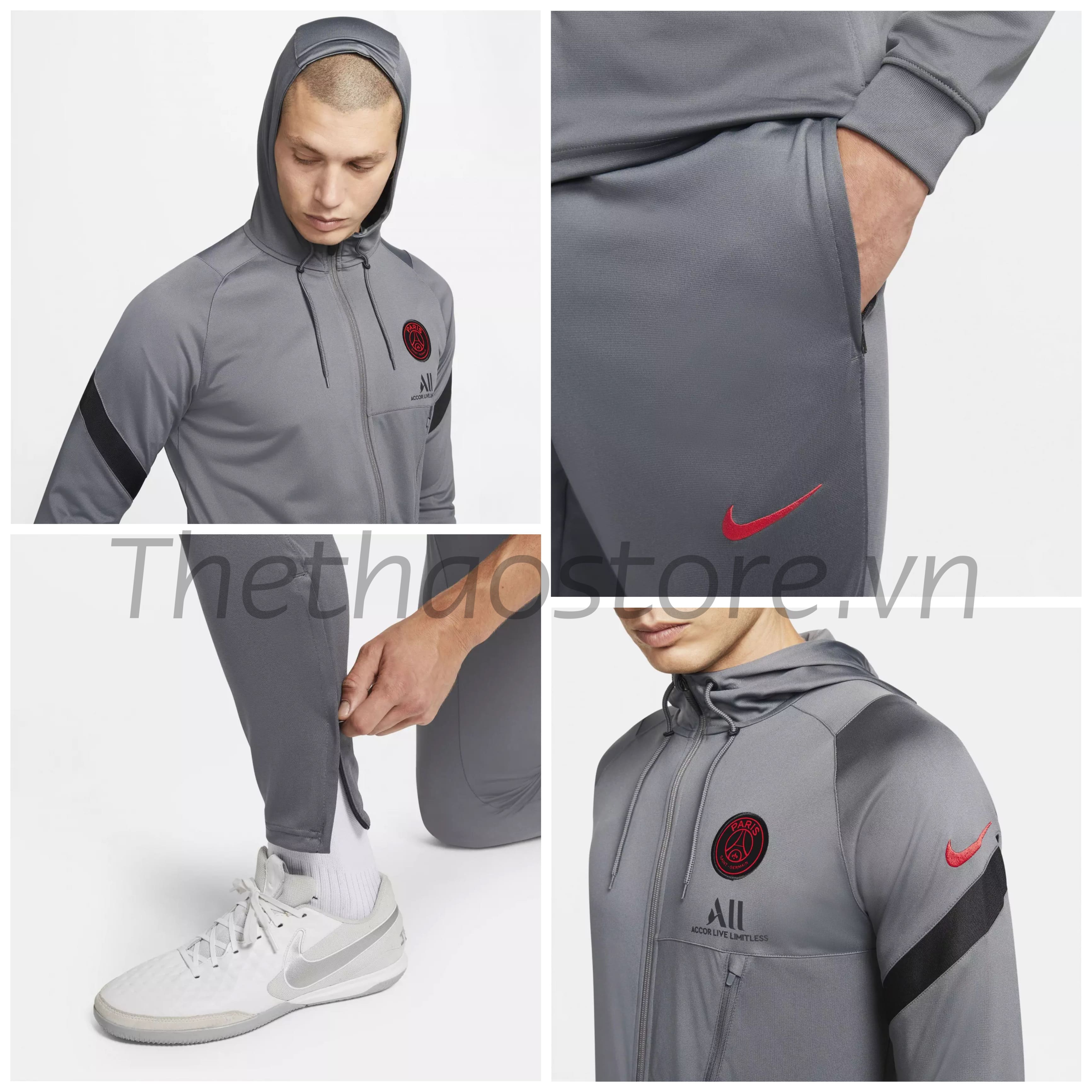 Bộ Quần Áo Thể Thao Nam Nike PSG Strike Gris Rouge