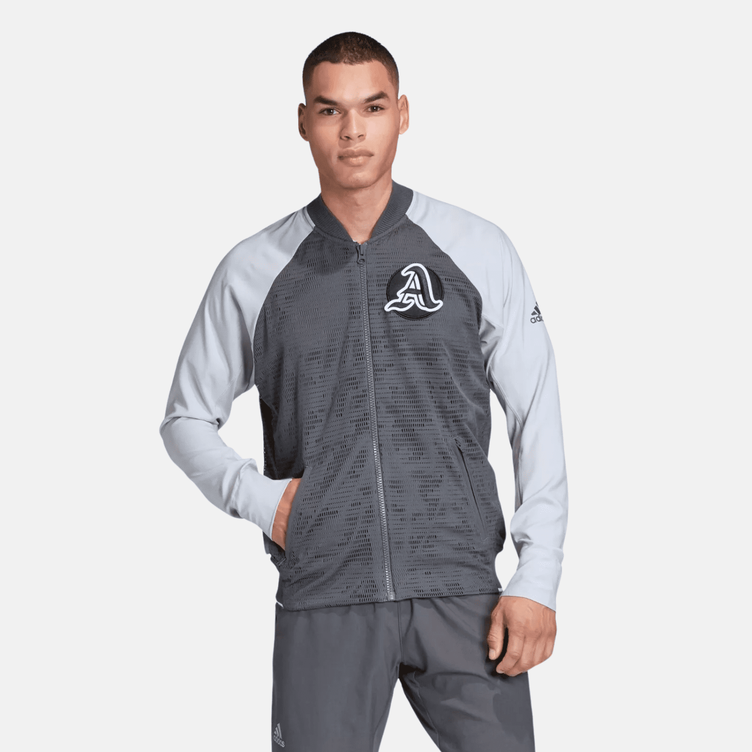 Áo Khoác Bomber Thể Thao Adidas VRCT Primeblue Xám - FB8121
