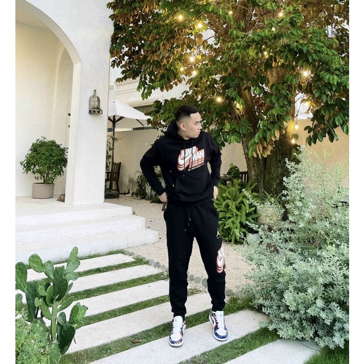 Bộ Quần Áo Thể Thao Mùa Đông Hoodie + Jogger Unisex Nam Nữ NK Air Jordan JumpMan Fleece