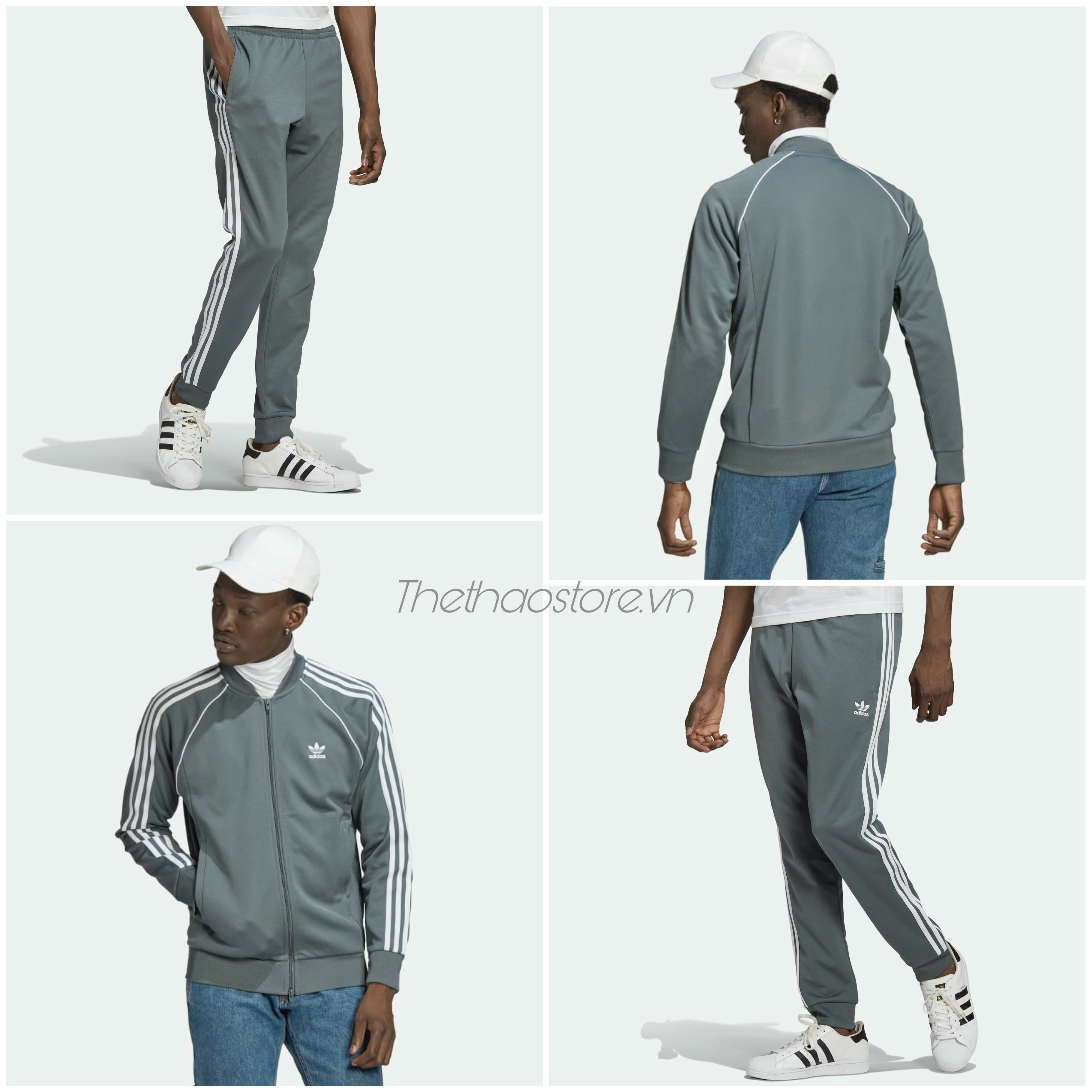 Bộ Quần Áo Thể Thao Unisex Nam Nữ Adidas Adicolor Classic Primeblue SST Track - Màu Xi Măng