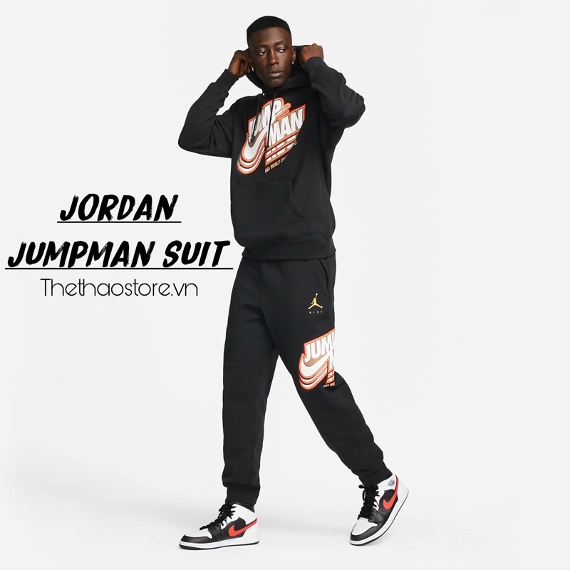 Bộ Quần Áo Thể Thao Mùa Đông Hoodie + Jogger Unisex Nam Nữ NK Air Jordan JumpMan Fleece