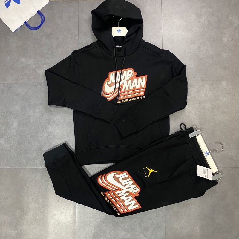Bộ Quần Áo Thể Thao Mùa Đông Hoodie + Jogger Unisex Nam Nữ NK Air Jordan JumpMan Fleece