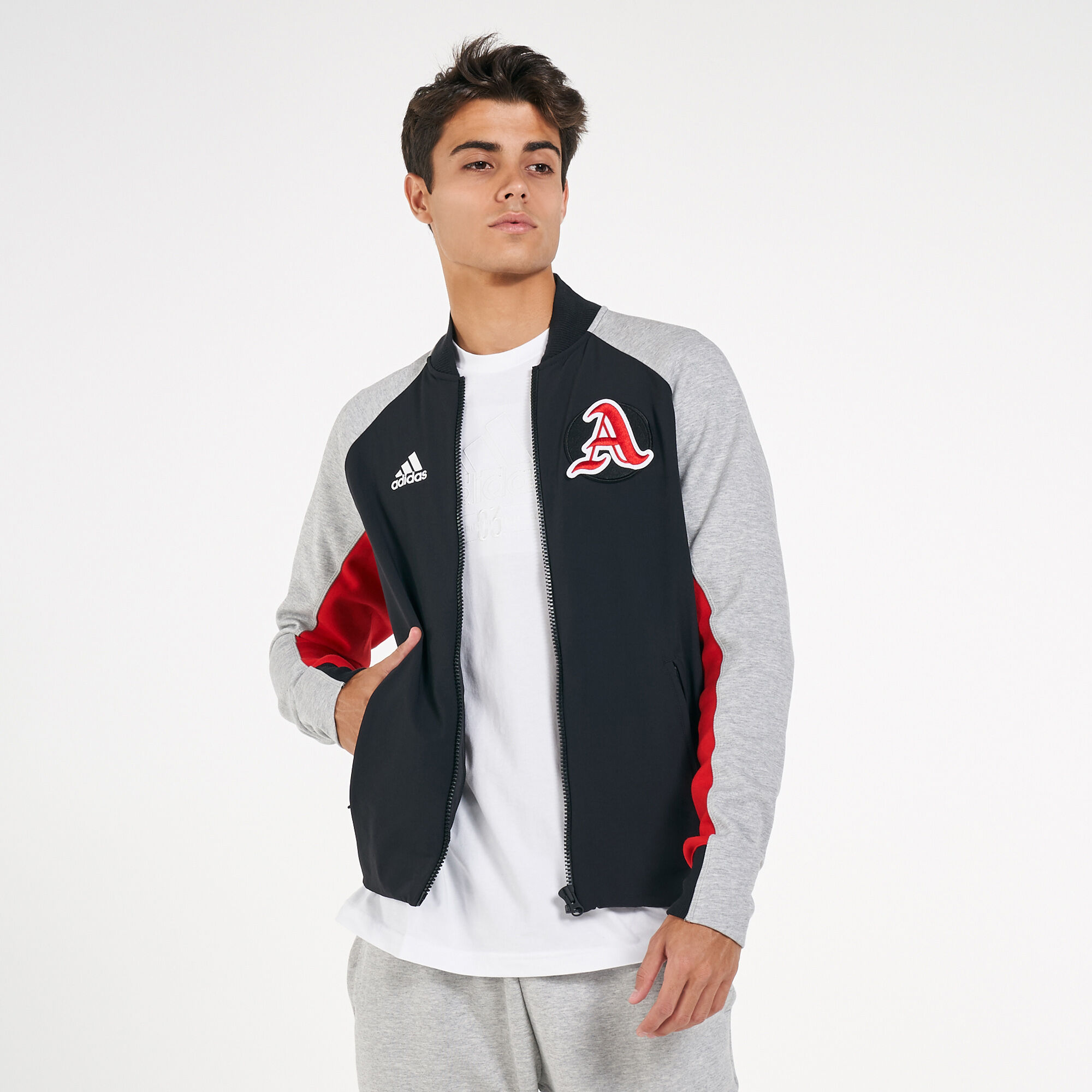 Áo Khoác Bomber Thể Thao Unisex Adidas VRCT Jacket Xám/Đỏ - FL3593