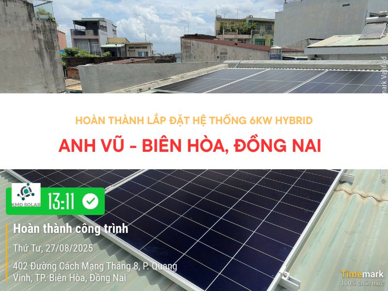 Hoàn thành lắp đặt hệ thống 6KW hybrid cho anh Vũ - Biên Hòa, Đồng Nai