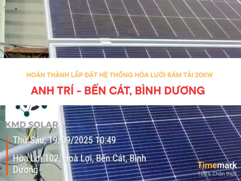 Hoàn thành lắp đặt hệ thống hòa lưới bám tải 20KW cho anh Trí - Bến Cát, Bình Dương