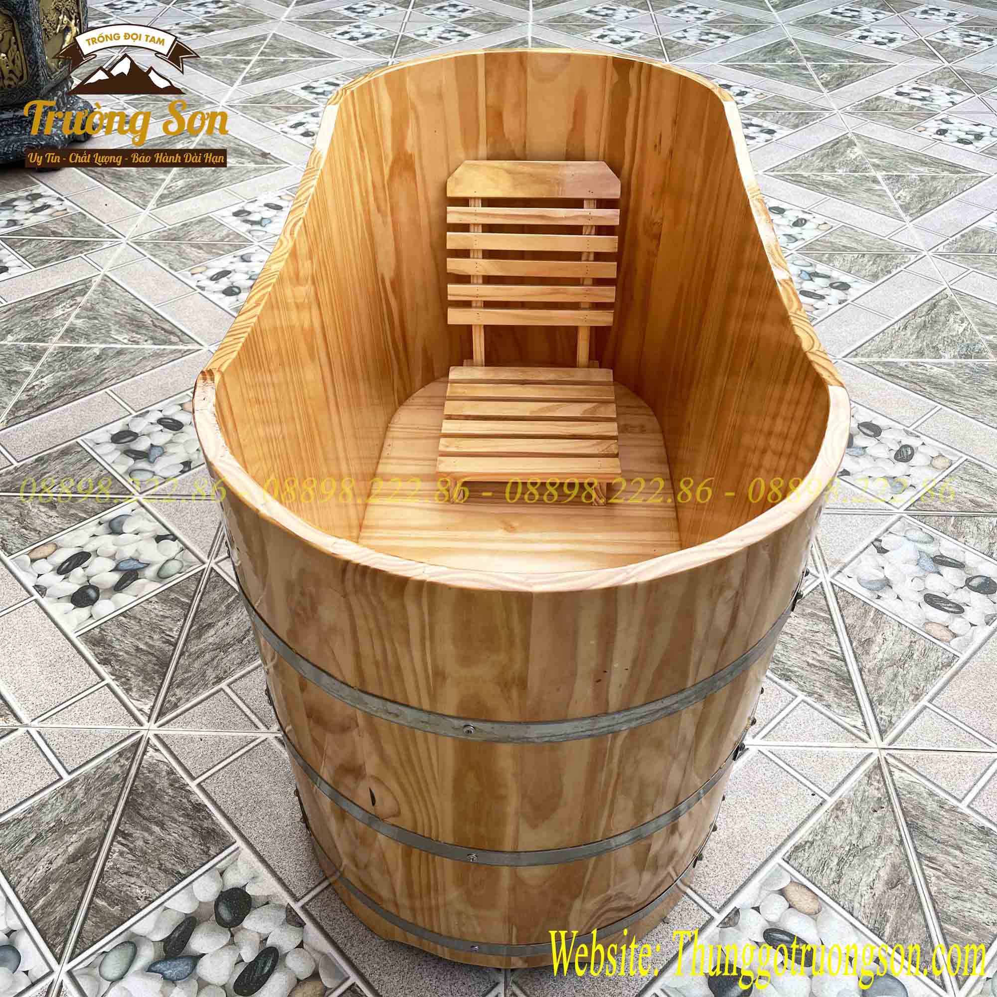 Bồn tắm bằng gỗ thông dáng nằm - CSSX bán thùng tắm gỗ cao cấp giá rẻ