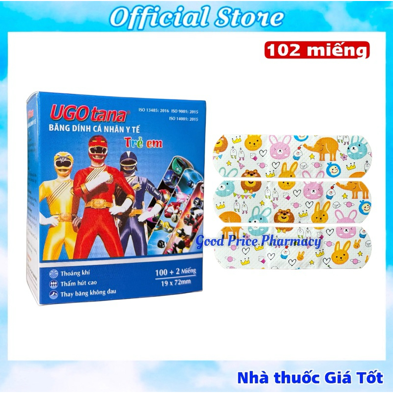 Băng Cá Nhân UGOTANA Hoạt Hình Ngộ Nghĩnh Cho Bé, Hộp 102 Miếng