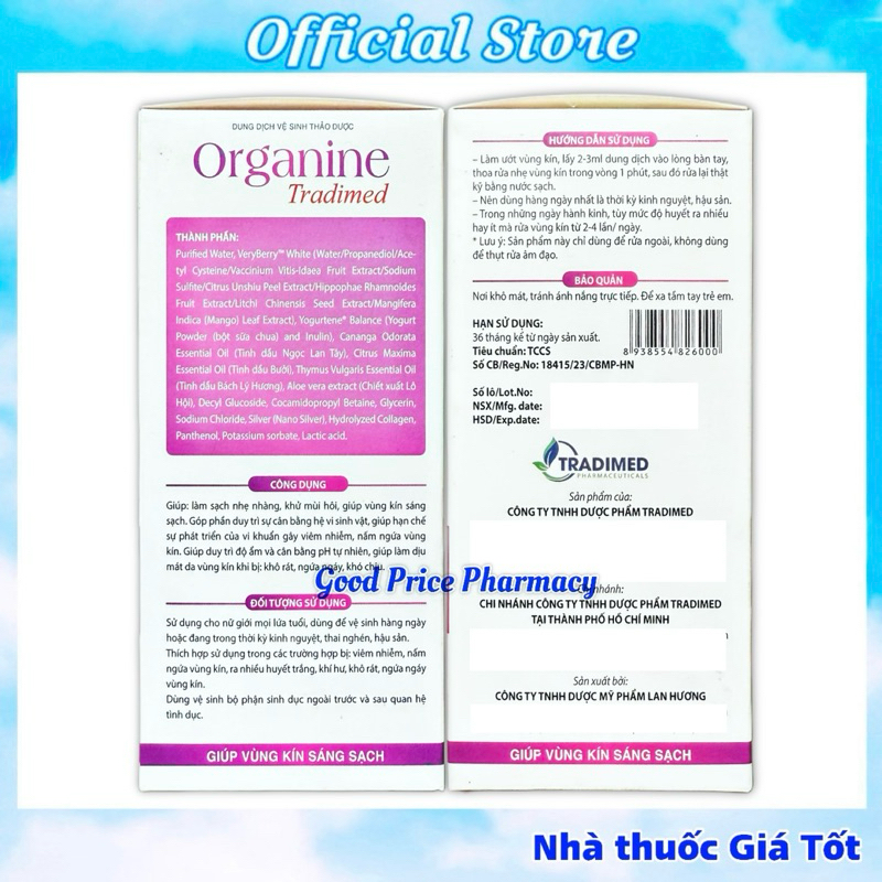 Dung Dịch Vệ Sinh Phụ Nữ Từ Thảo Dược Organine Tradimed Chai 100ml