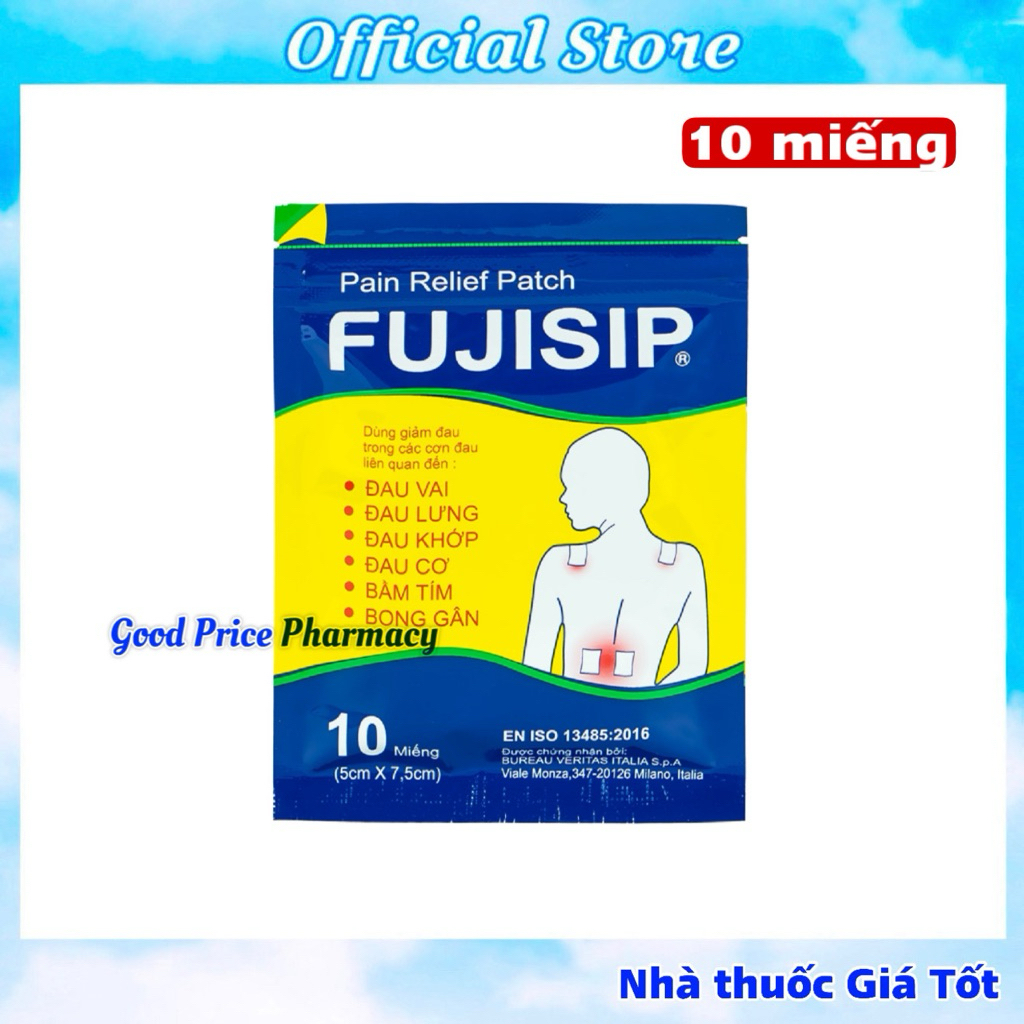 Miếng Dán Giảm Đau FUJISIP Chính Hãng – Hỗ Trợ Đau Vai, Lưng, Cơ, Khớp, Bong Gân – Gói 10 Miếng