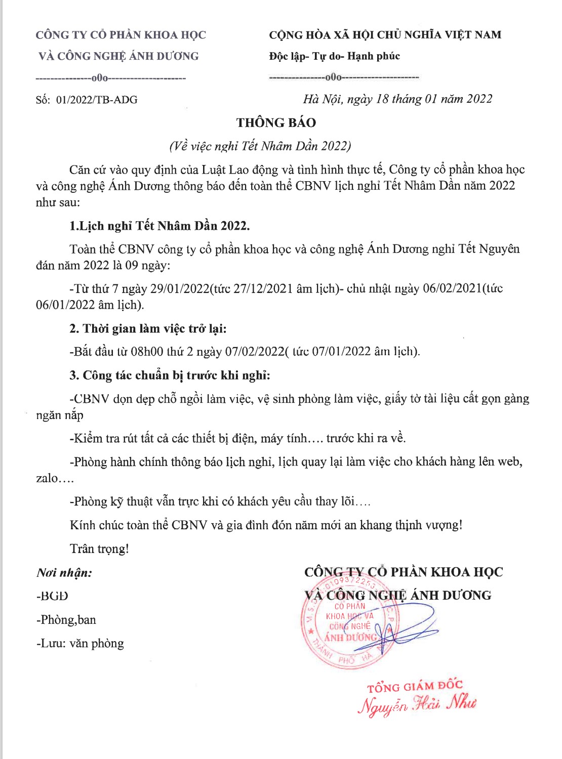 LỊCH NGHỈ TẾT NHÂM DẦN 2022