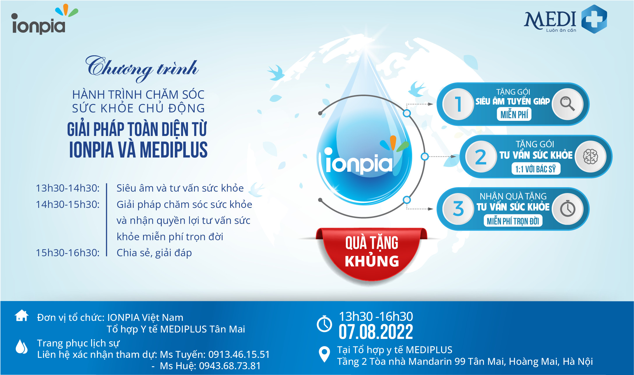 Hành trình chăm sóc sức khỏe chủ động 07/08/2022 tại tổ hợp y tế Mediplus, 99 Tân Mai