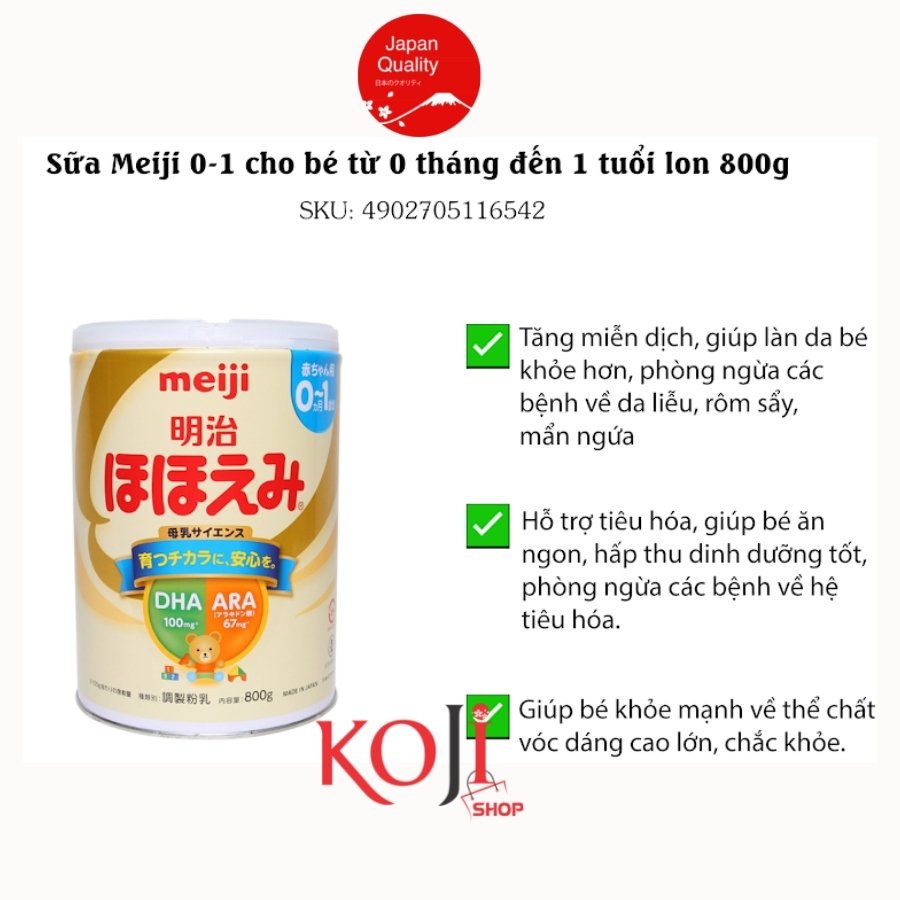 Sữa Meiji 0 - 1 nội địa nhật cho bé sơ sinh (hộp 800g)