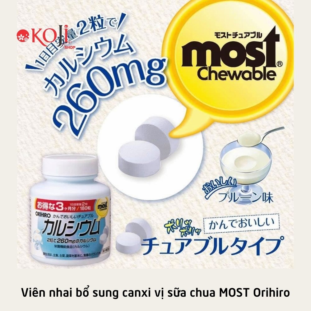 Viên nhai bổ sung canxi vị sữa chua MOST Orihiro 180 viên