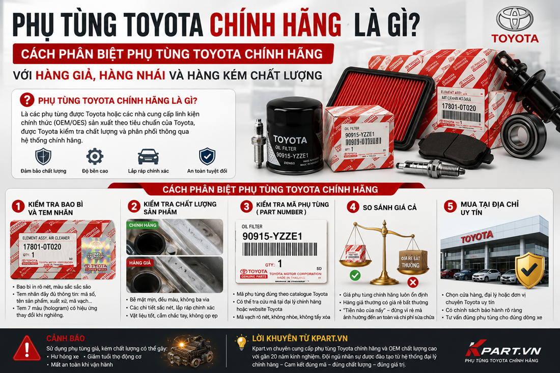 Phụ tùng Toyota chính hãng: Cách nhận biết và lựa chọn đúng phụ tùng cho ô tô