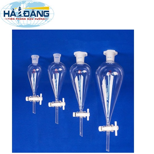 PHỄU CHIẾT QUẢ LÊ, KHÓA PTFE, KHÔNG VẠCH HÃNG GAMALAB - ĐỨC
