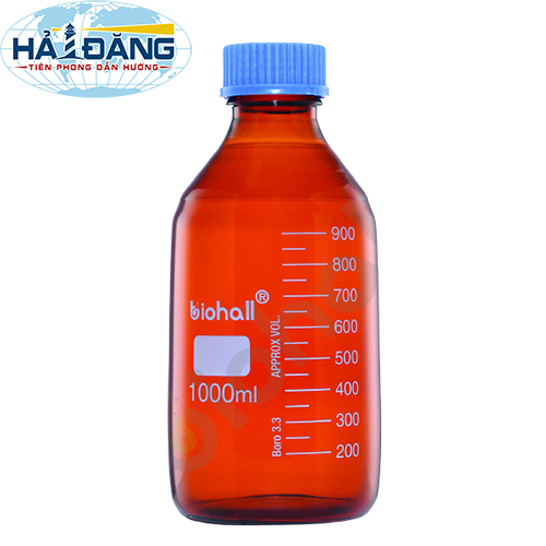 Chai thủy tinh nâu nắp vặn 1000ml, BLS.1106.05 hãng Biohall - Đức
