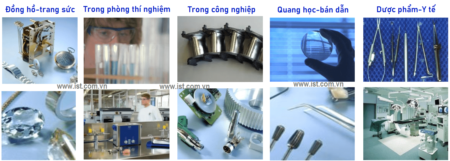 ứng dụng bể rửa siêu âm trong phòng nghí nghiệm, trong công nghiệp, làm sạch các chi tiết cơ khí