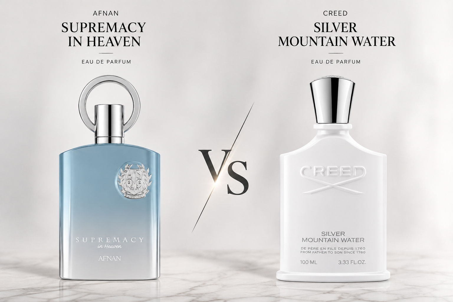 So sánh Afnan Supremacy In Heaven và Creed Silver Mountain Water