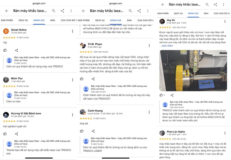 review của khách hàng sau khi sử dụng máy laser của TRIDICO
