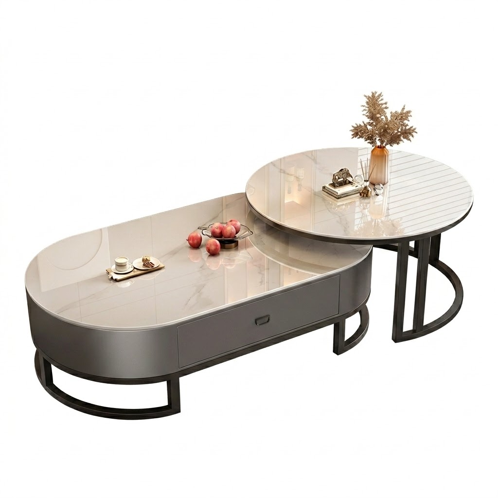 Bộ bàn sofa đôi mặt đá có hộc kéo BTS-52
