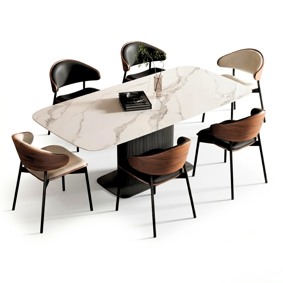 Bộ bàn ăn 6 ghế phong cách Bắc Âu lưng polywood  BBA-108