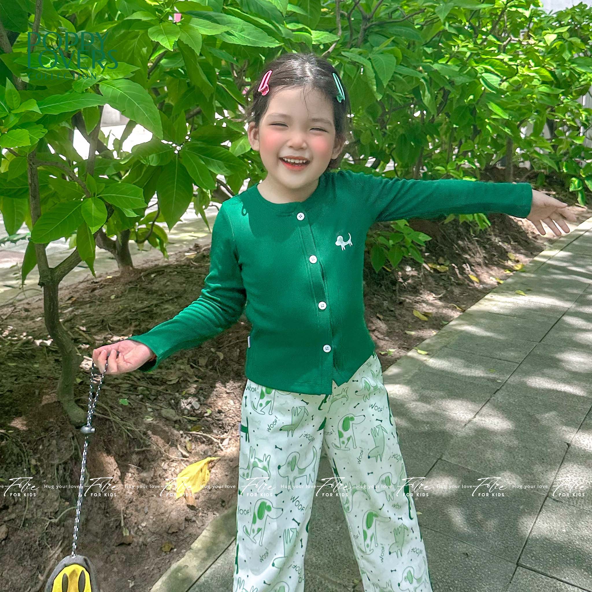 Bộ mặc nhà cho bé FKLA4Q3.9 xanh lá 