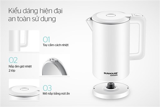 Bình đun siêu tốc Sunhouse Mama 1.7 lít SHD1386 Trắng