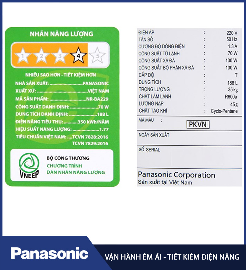 Tủ lạnh Panasonic Inverter 188 lít NR-BA229PKVN