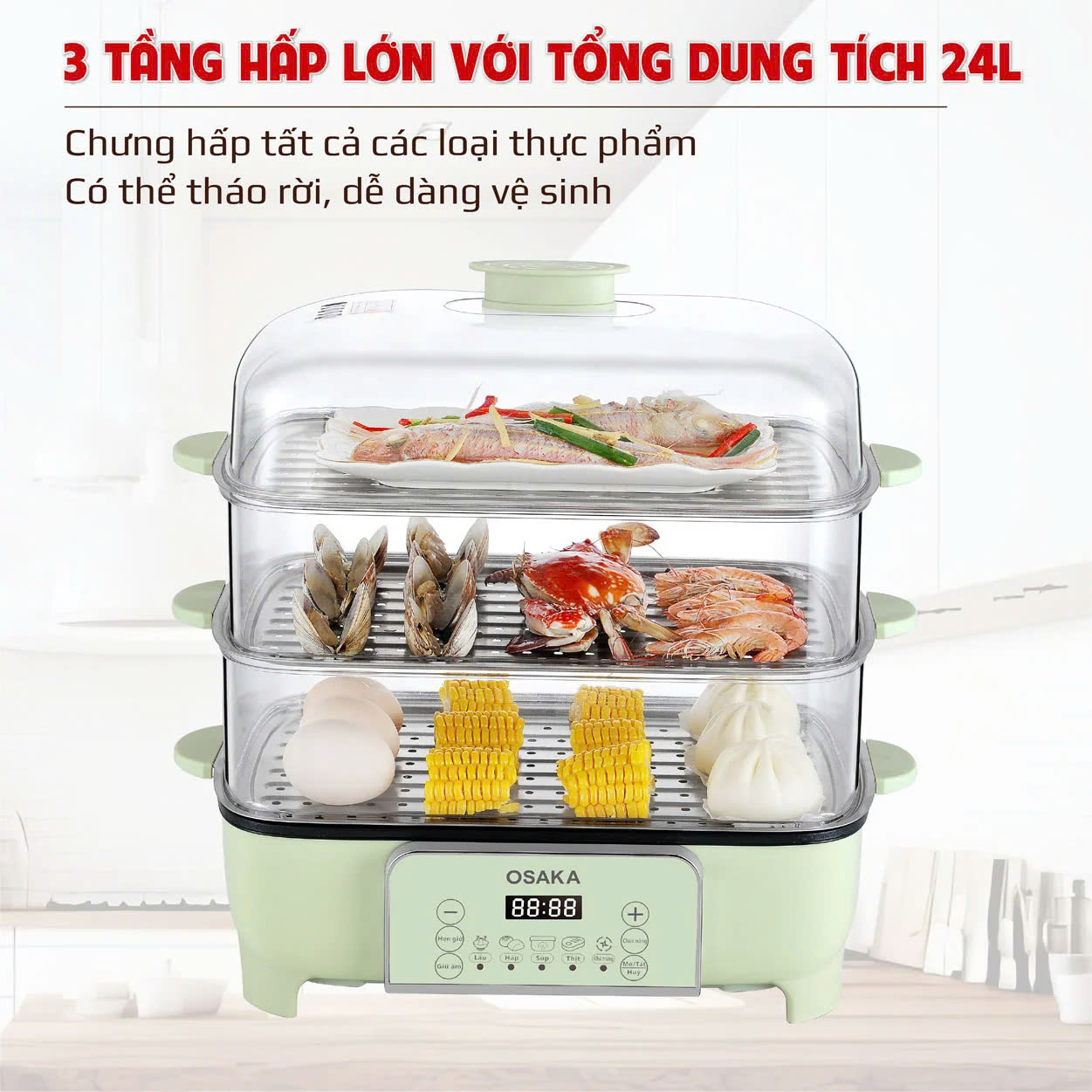 Nồi lẩu hấp đa năng OSAKA lẩu 4.5L + hấp 24L MP-888