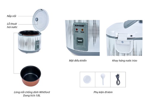 NỒI CƠM ĐIỆN 1.8L SUNHOUSE SHD8601