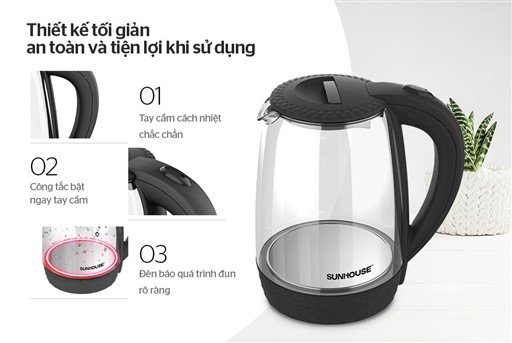 ẤM SIÊU TỐC THỦY TINH SUNHOUSE SHD1215B