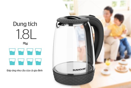 ẤM SIÊU TỐC THỦY TINH SUNHOUSE SHD1215B
