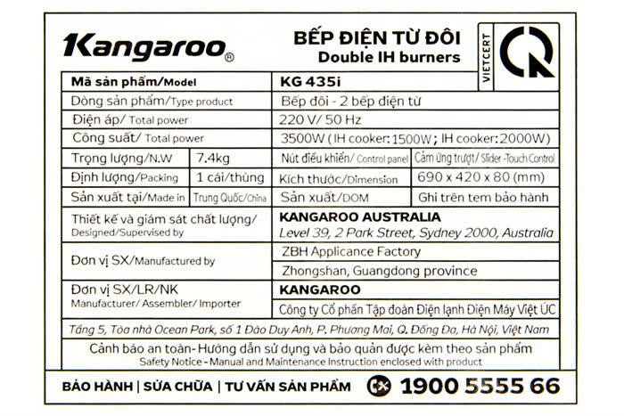 Bếp từ đôi lắp âm Kangaroo KG435I
