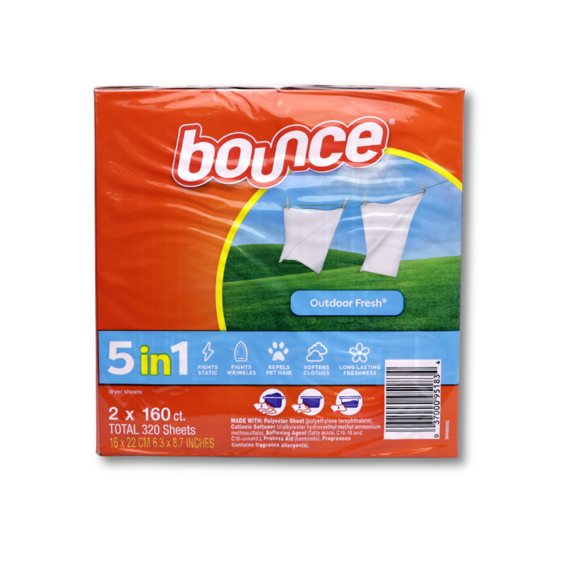 Bounce Dryer Sheets, Outdoor Fresh 2pk-160 count ( 320 tờ)