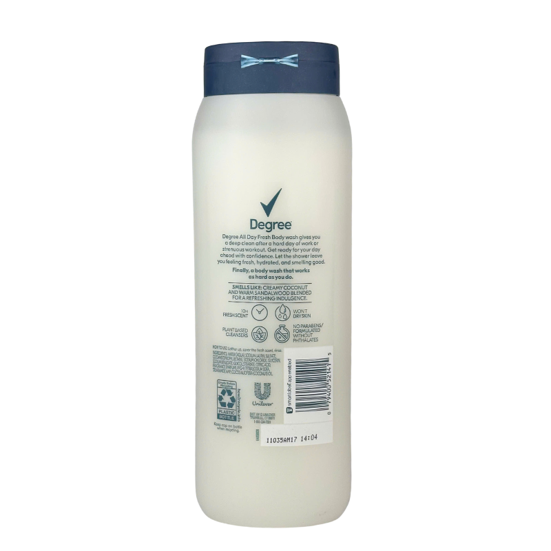 Degree Body Wash Fresh Coconut 20oz