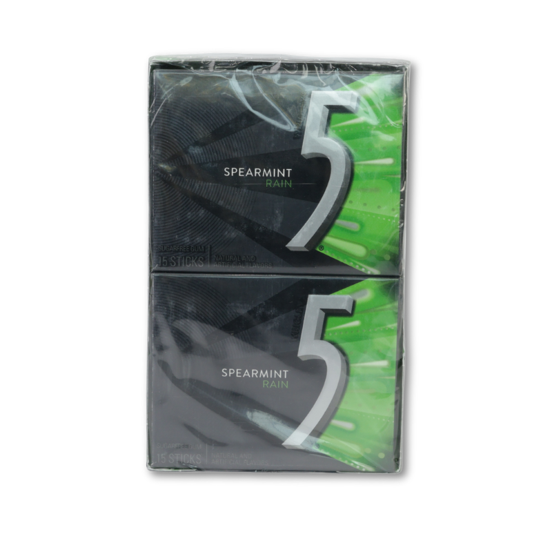 5 Gum Sugar Free Chewing Gum, Spearmint Rain, 15 Sticks, 10ct