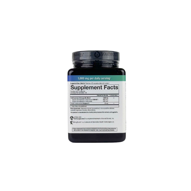 Youtheory Ashwagandha 1000 mg, 180 Vegetarian Capsules