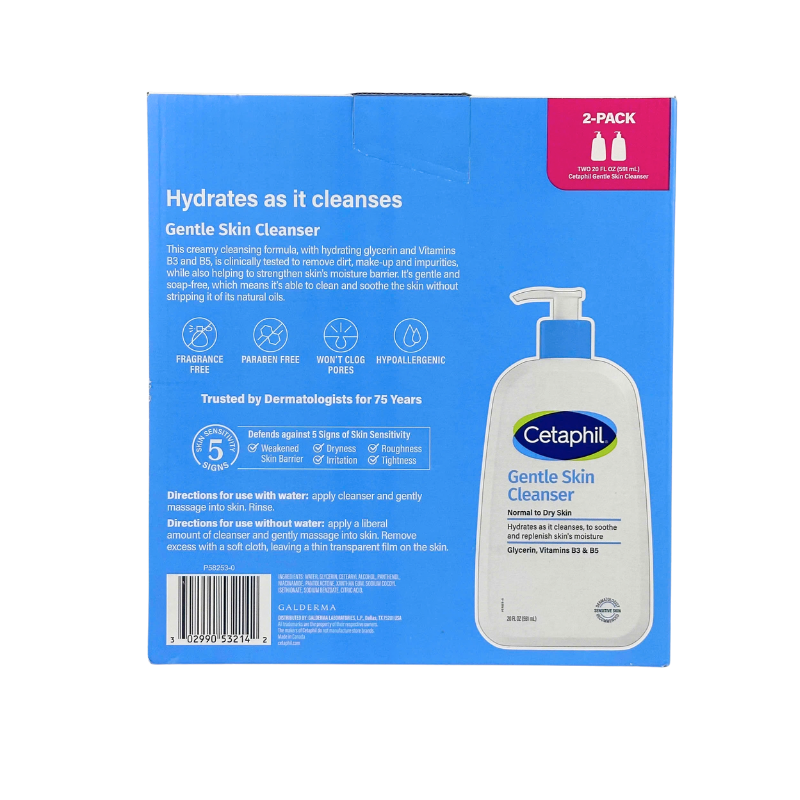 Cetaphil Gentle Skin Cleanser, Dry to Normal Sensitive Skin, 20oz, 2-count