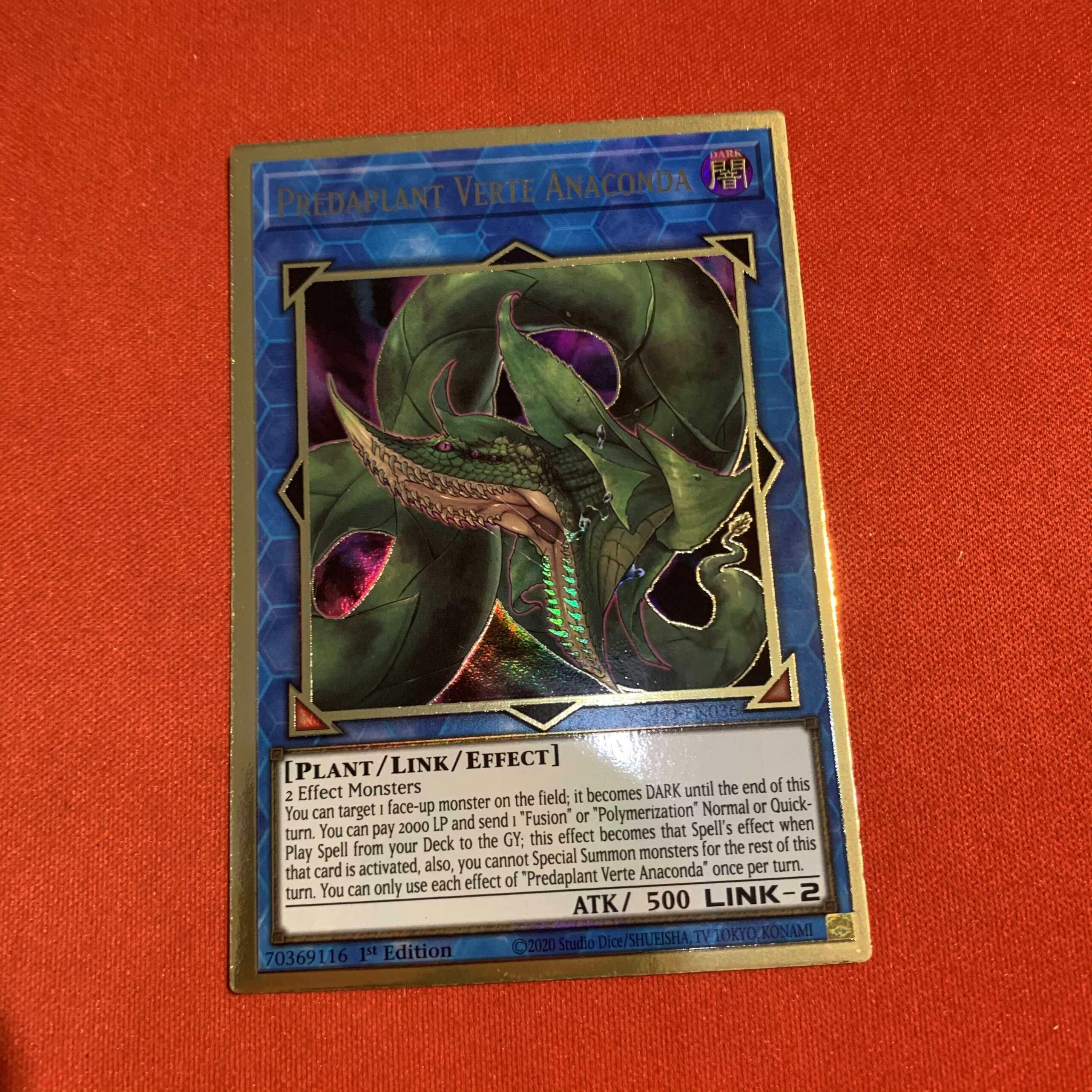 Near Mint Condition Card Yu-Gi-Oh! Card: Predaplant Verte Anaconda - MGED-EN036 Premium Gold Rare 1st Edition Near Mint Condition Card Yu-Gi-Oh! Card: Predaplant Verte Anaconda - MGED-EN036 Premium Gold Rare 1st Edition