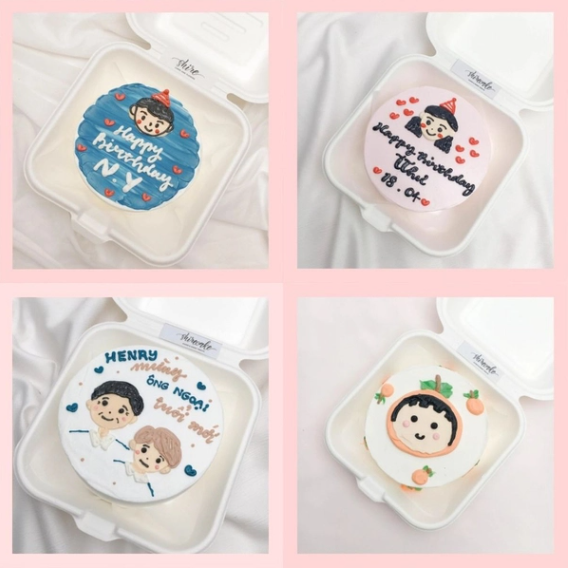 Mini Bento vẽ người - Bánh kem bơ mini hộp bã mía