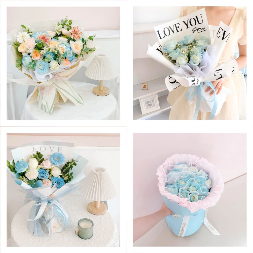 Bó hoa tươi tone xanh dương