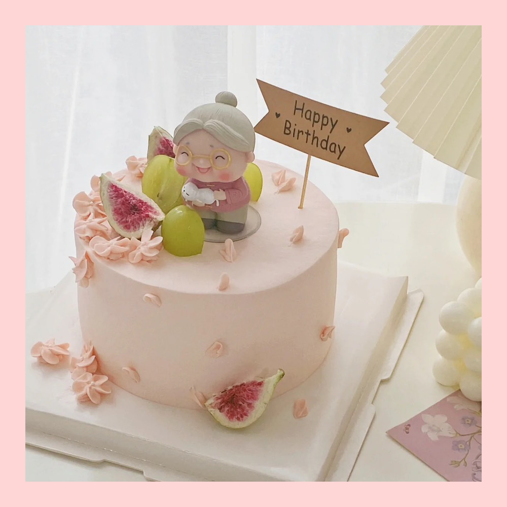 Bánh kem mừng thọ truyền thống tone vàng/hồng